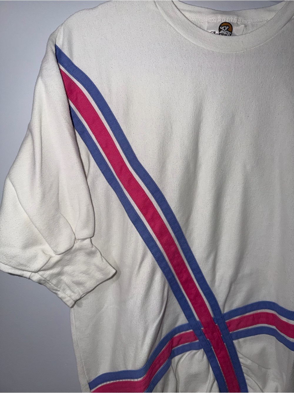 Vtg 1980s or 1990s Sloppy Joes sweatshirt white diagonal and intersecting pink